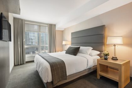 Nordic hotel room with minimalist Scandinavian decor