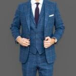 Woman in tailored blazer and trousers styled for evening out