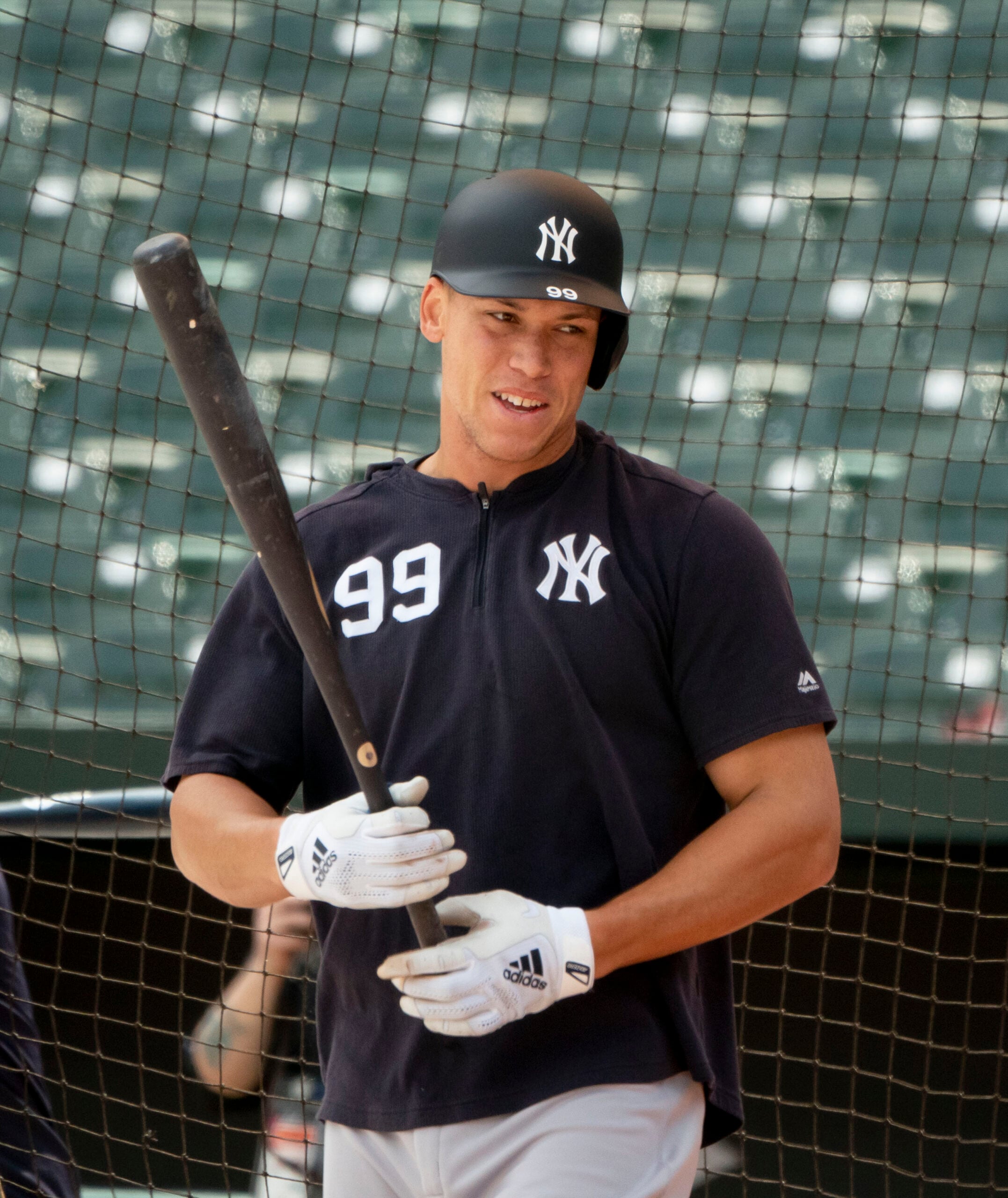 New York Yankees slugger Aaron Judge at the plate with the bat ready to swing