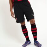 AC Milan home kit jersey front view in iconic red and black stripes