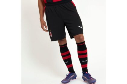 AC Milan home kit jersey front view in iconic red and black stripes