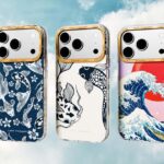 Personalised phone case held up in a bright lifestyle scene