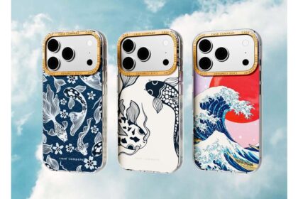 Personalised phone case held up in a bright lifestyle scene