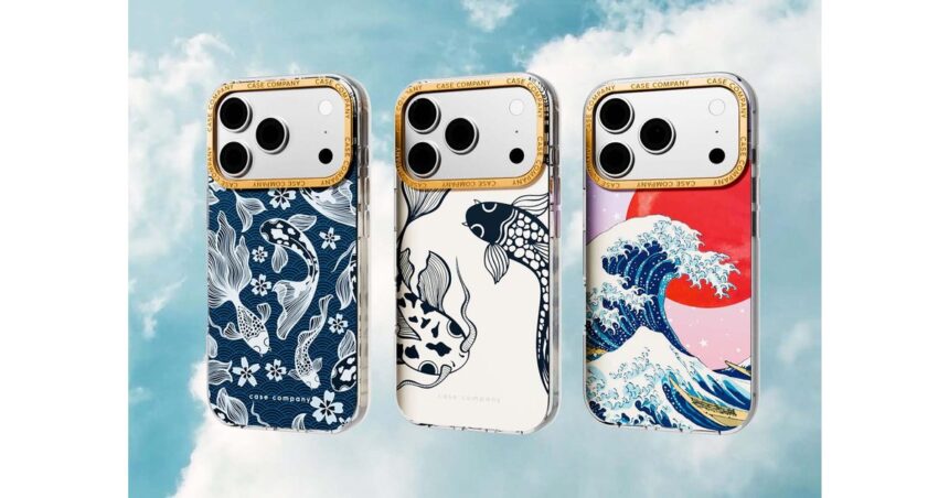 Personalised phone case held up in a bright lifestyle scene