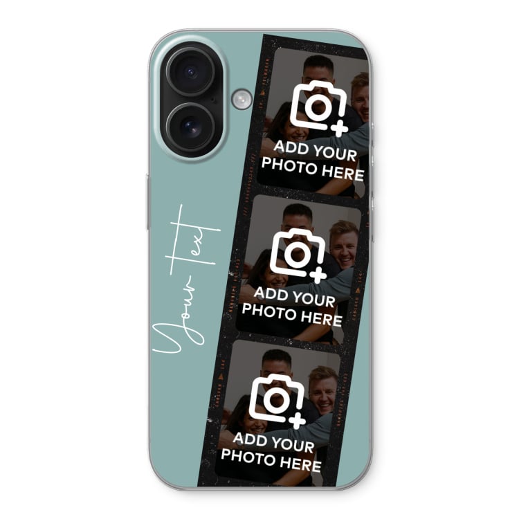 Black iPhone 16 case with a custom printed design