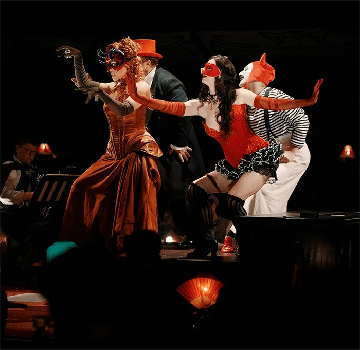 Chat Noir cabaret cast characters in period costume at The Lost Estate London
