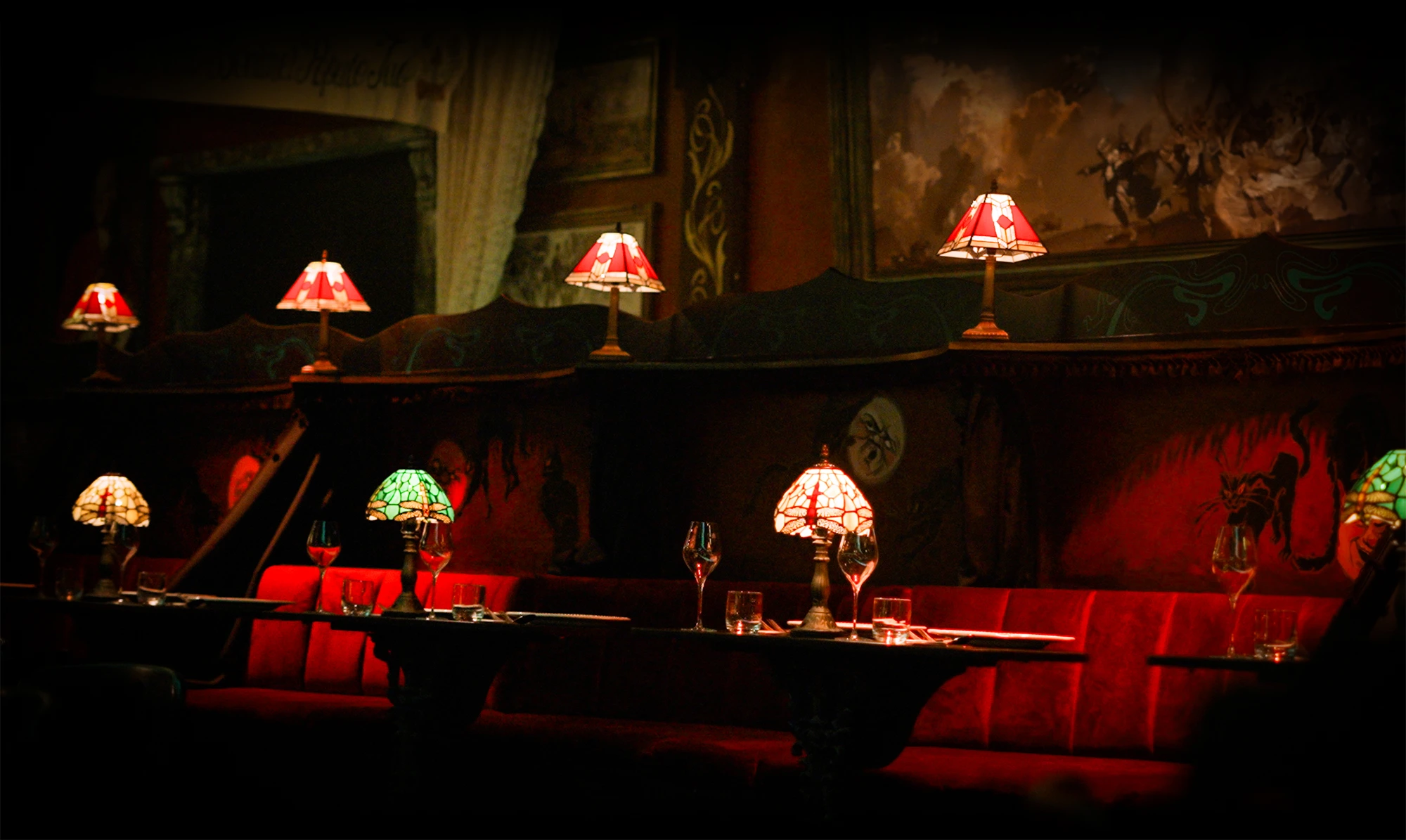 The Lost Estate Chat Noir venue dressed as 1890s Paris Le Chat Noir cabaret club