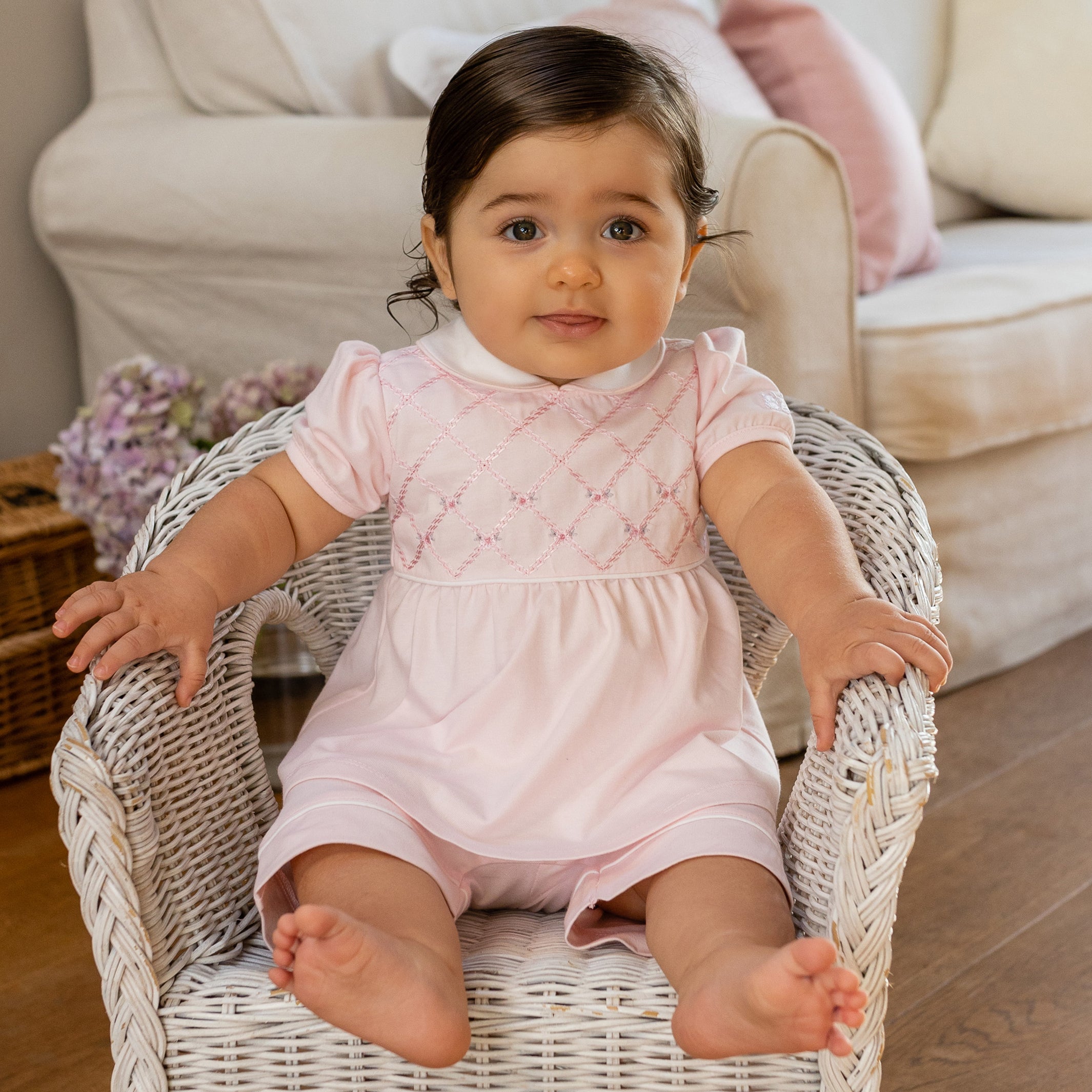 Emile et Rose baby girl smocked dress in pink
