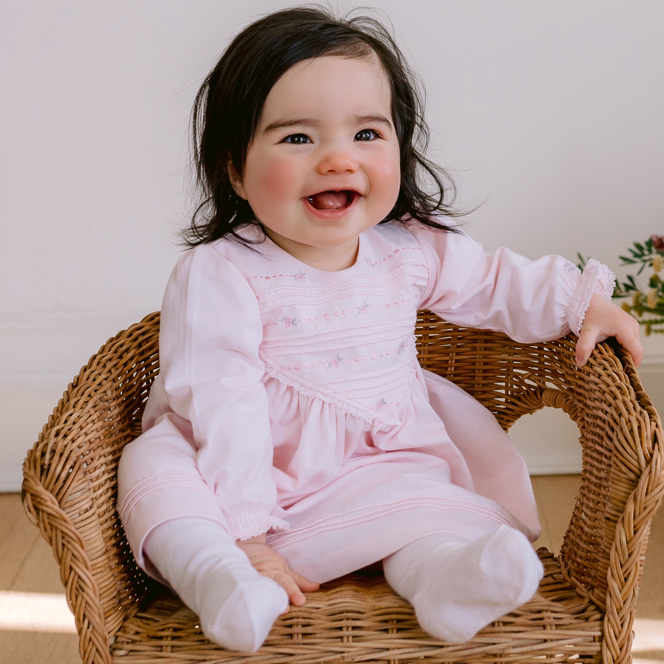 Emile et Rose baby girl in pink traditional dress set