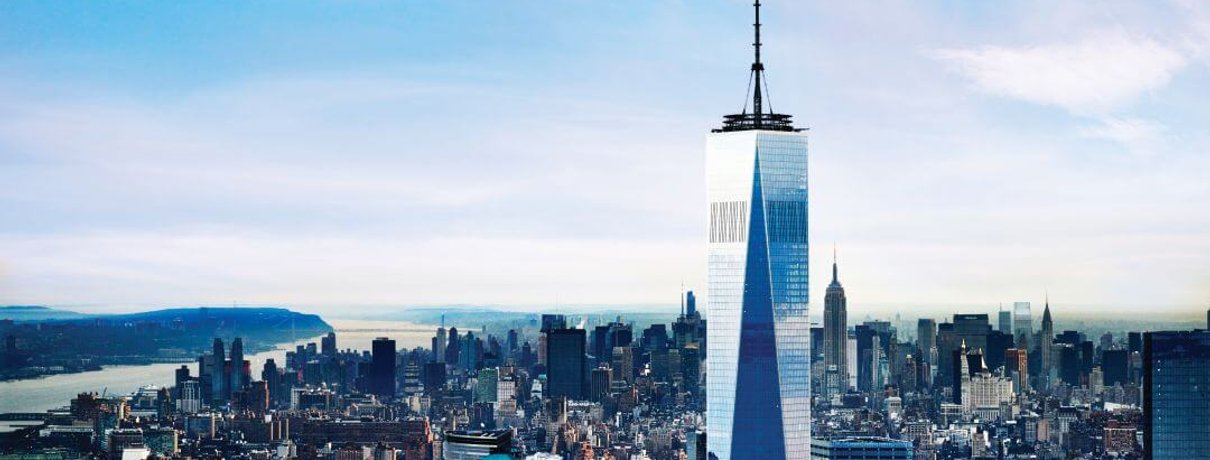 One World Observatory panoramic view of New York City skyline from 102nd floor