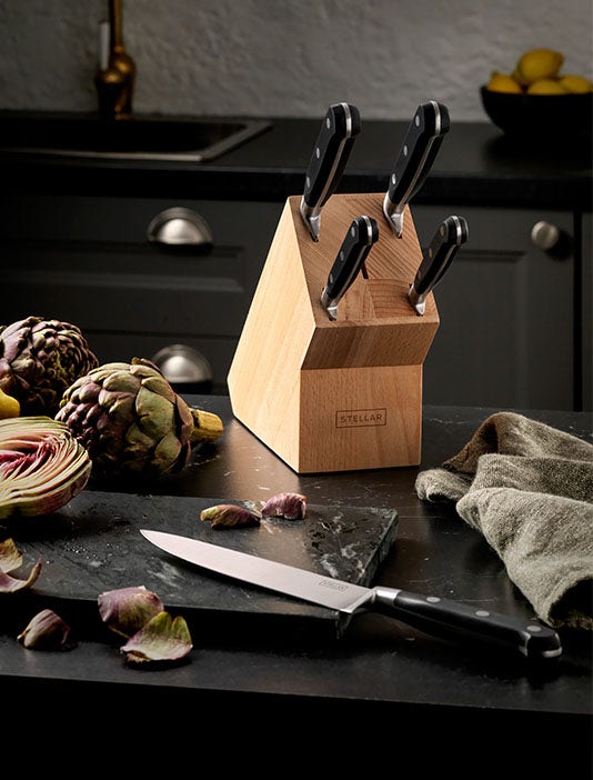 Stellar knife block set with professional kitchen knives