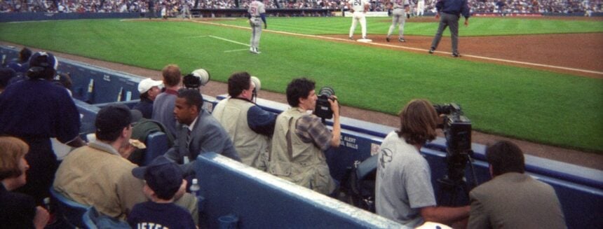 View from the stands of a New York Yankees game with fans filling the seating bowl