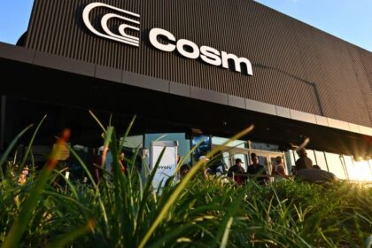 The exterior of the new Cosm Atlanta venue at Centennial Yards