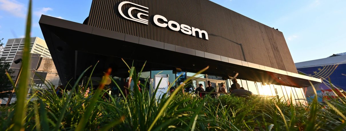 The exterior of the new Cosm Atlanta venue at Centennial Yards