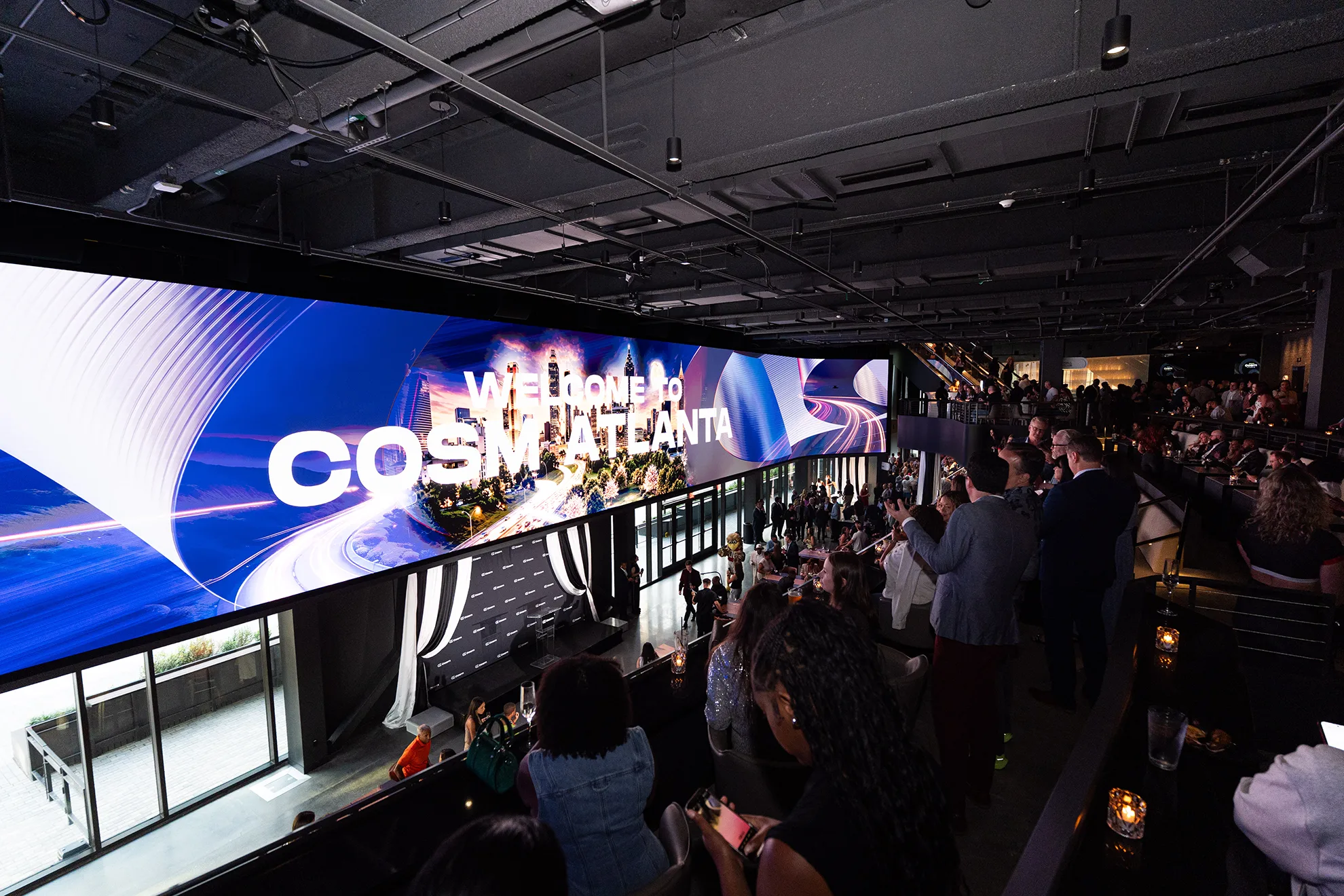 The two-story Hall at Cosm Atlanta on grand opening night