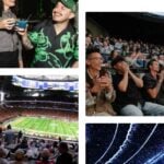 Mosaic of fan moments at Cosm venues, from sports screenings to immersive shows