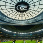 Fans watching a FIFA World Cup 2026 match on the giant wraparound LED dome at Cosm