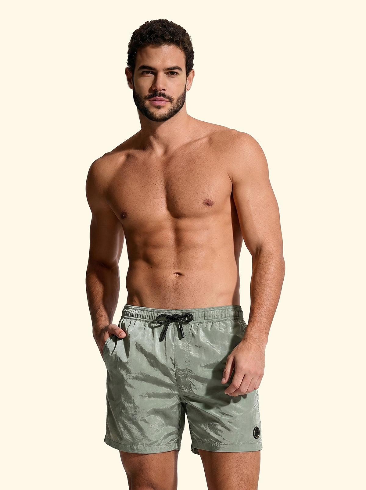 F**K military green men's swim shorts with adjustable waist