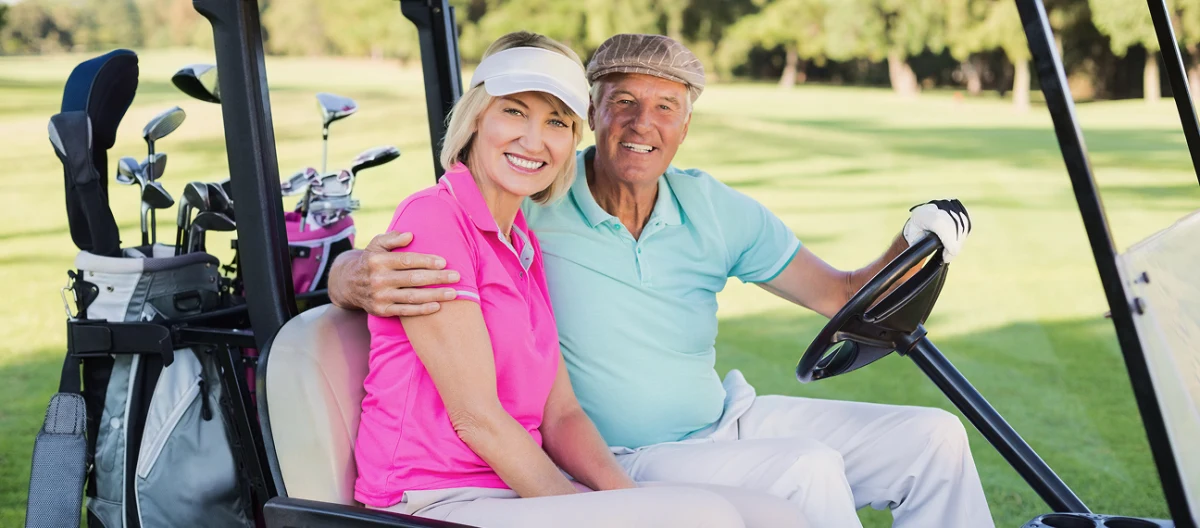 Golf holiday player on a sunny course abroad