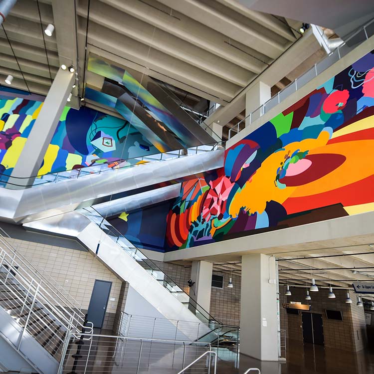 Contemporary artwork displayed inside AT&T Stadium