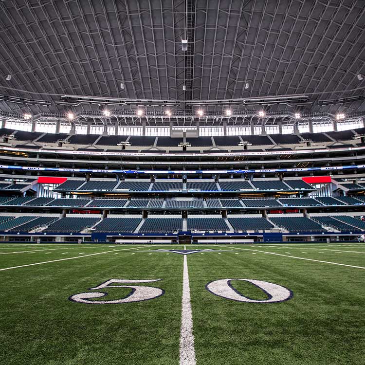 Empty AT&T Stadium viewed from midfield