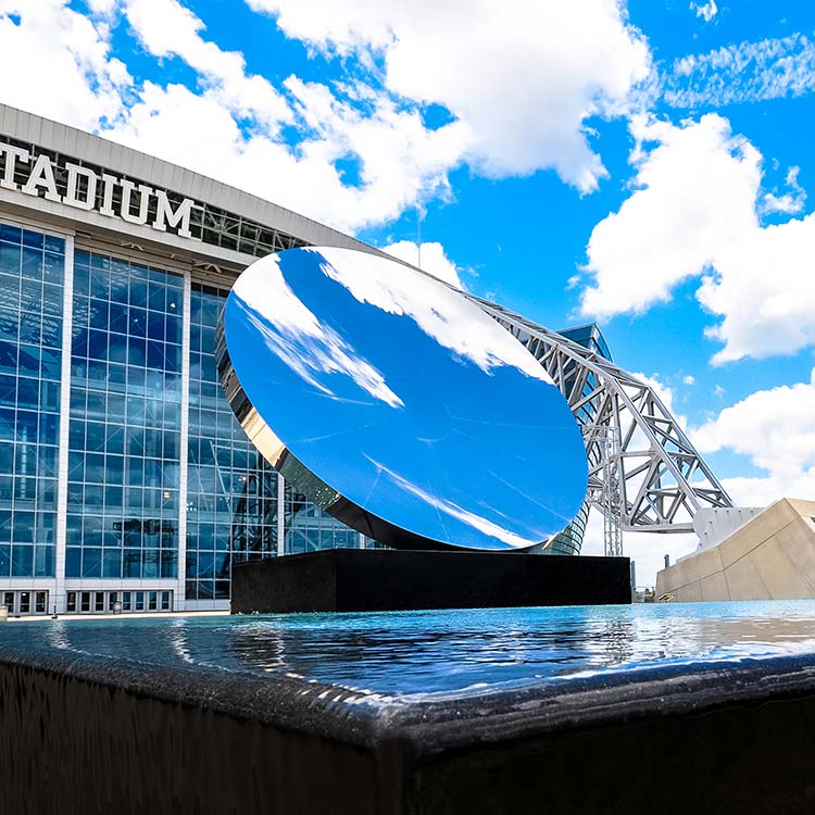 Exterior stadium mirror sculpture at AT&T Stadium