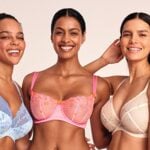 Four women modelling colourful Bravissimo fuller-bust lingerie together