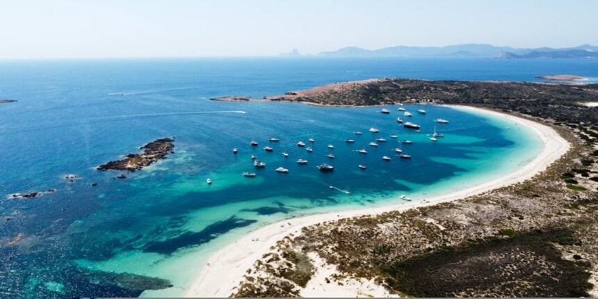 Ses Illetes beach in Formentera with clear blue water and pale sand