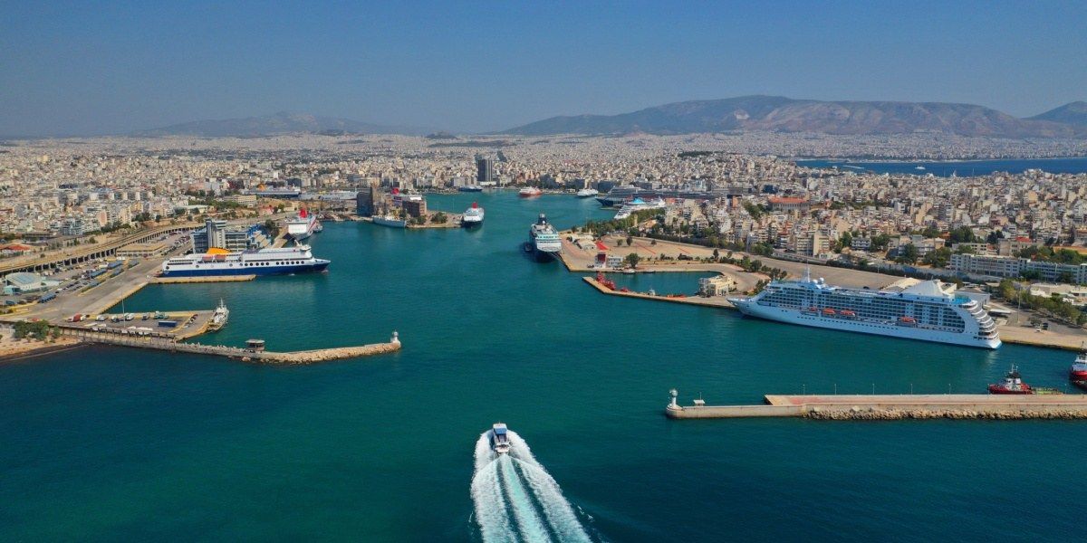 Ferries and port views around Piraeus in Greece