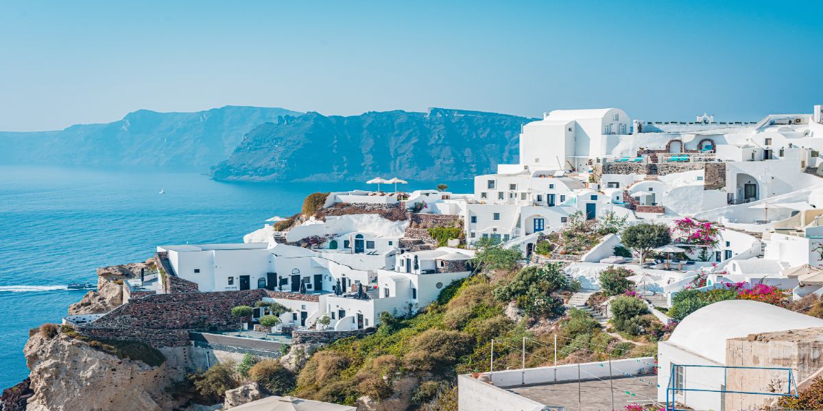 Whitewashed cliffside coastal village on Santorini