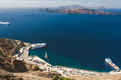 Ferry approaching Athinios port on Santorini