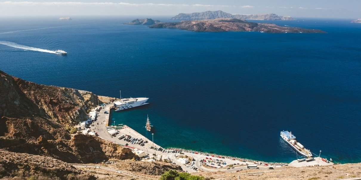 Ferry approaching Athinios port on Santorini