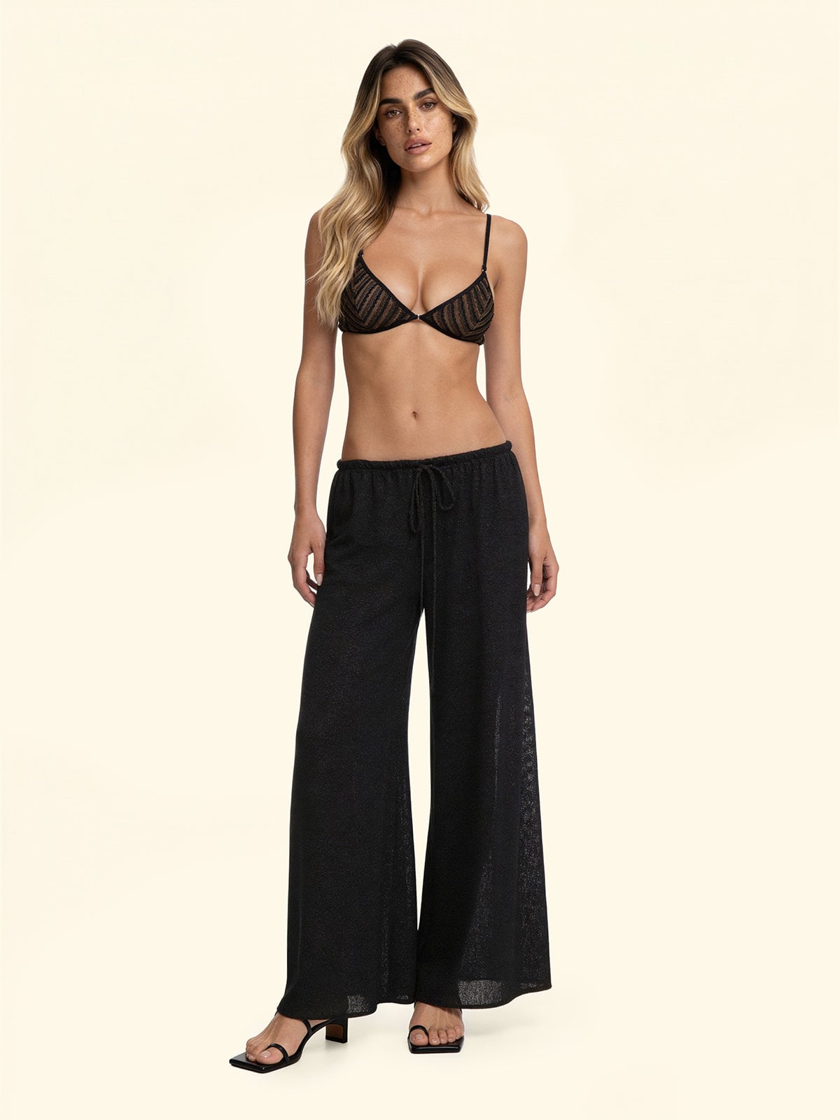 F**K black lurex palazzo trousers SW0757-BK