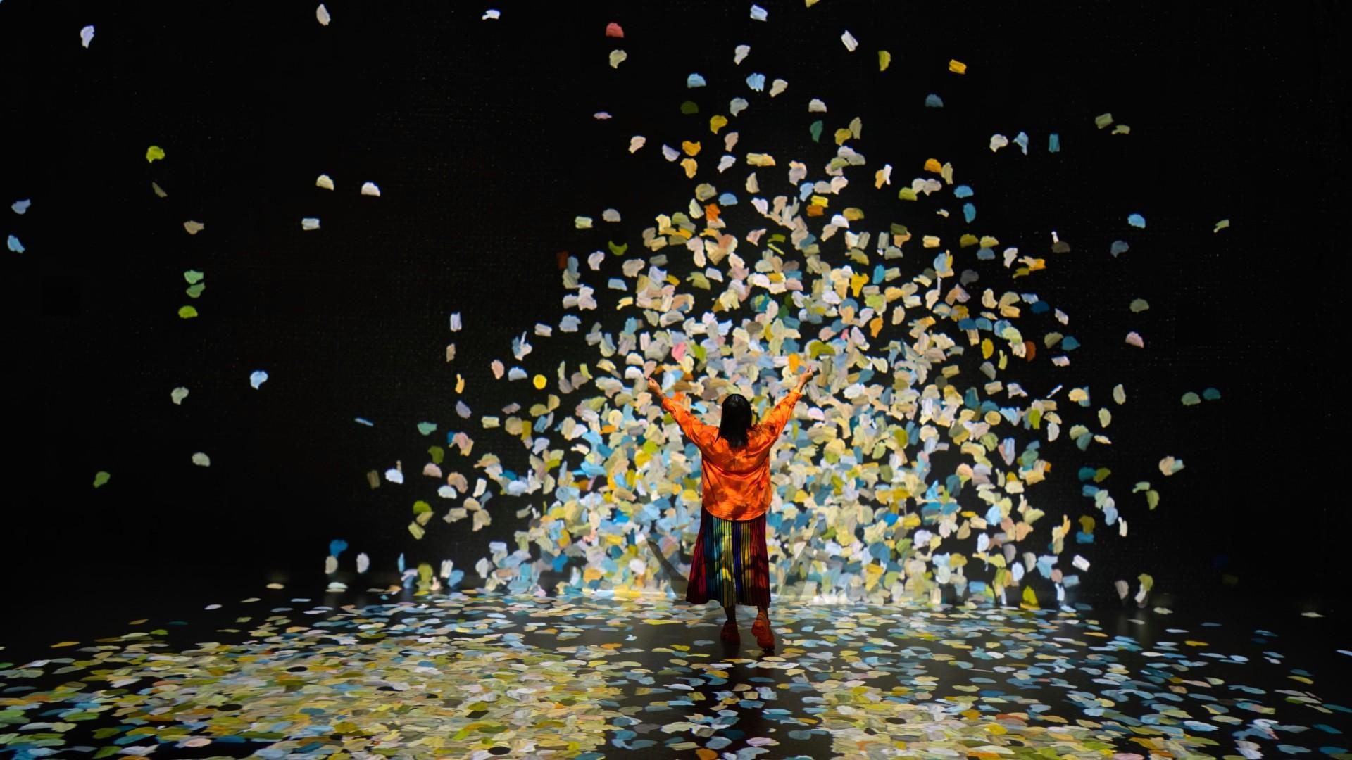 Colourful projected artwork in the Colour In Motion gallery at Frameless