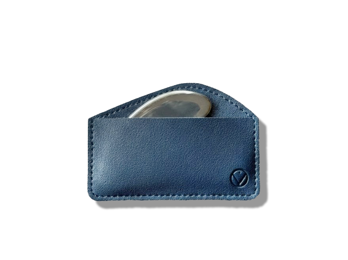 Happy V Premium Gua Sha in its storage sleeve