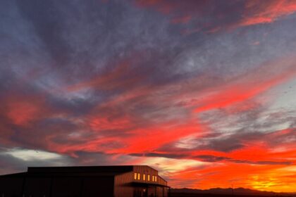 Barn at dramatic sunset at an Arizona RV host