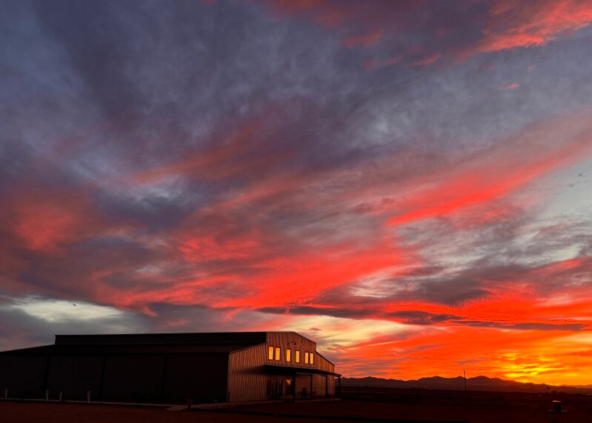 Barn at dramatic sunset at an Arizona RV host