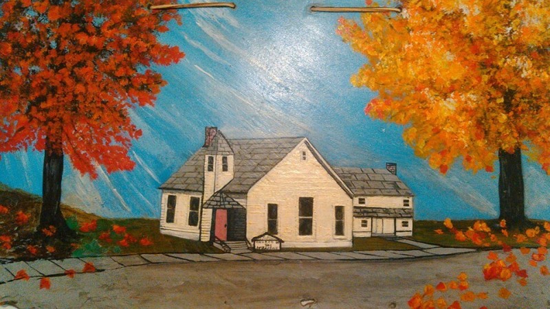 Painted church scene from a Pennsylvania RV host