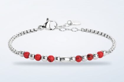 Bracciale da bambino Luca Barra in acciaio con sfere e pietre rosse