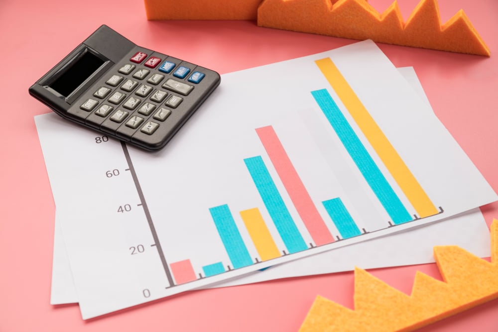 Calculadora y documentos que representan intereses de una deuda