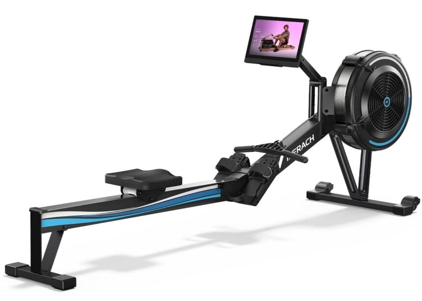 Merach R50 Pro rower in a home gym