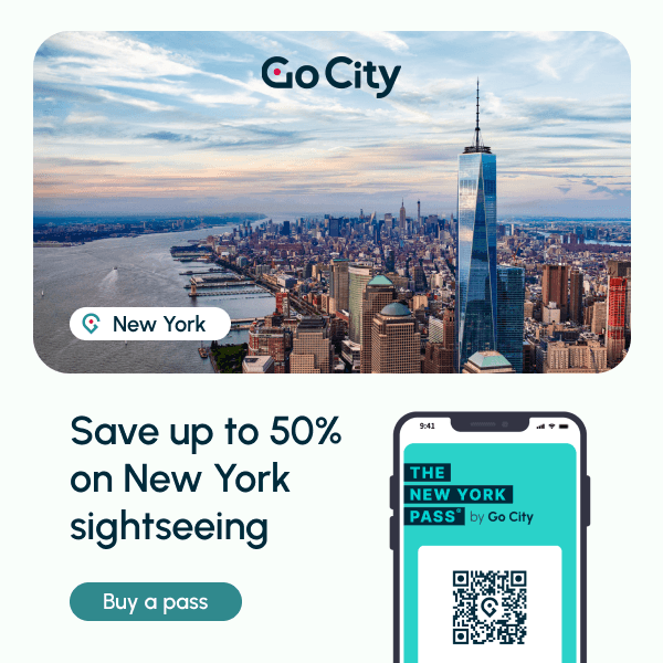 Go City sightseeing promotion featuring illustrated New York attractions