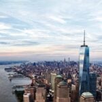 Panoramic daytime Manhattan skyline from One World Observatory