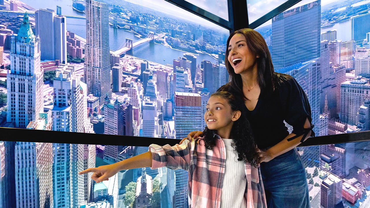 Visitors inside the SkyPod elevator experience