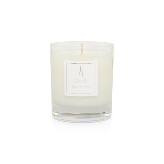 Shard Oud Skyline Candle in its London-inspired container