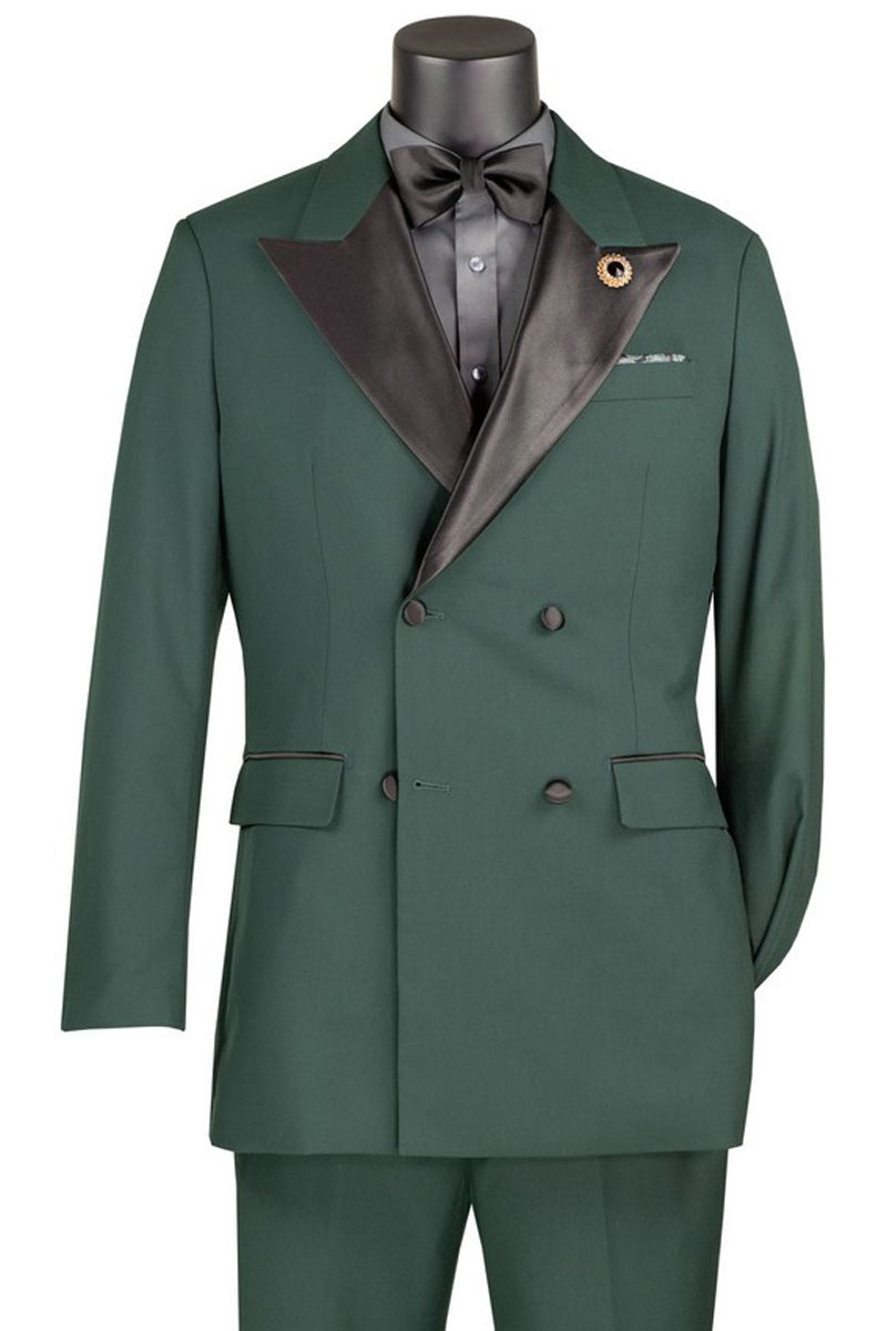 Hunter green regular fit double breasted tuxedo on a mannequin