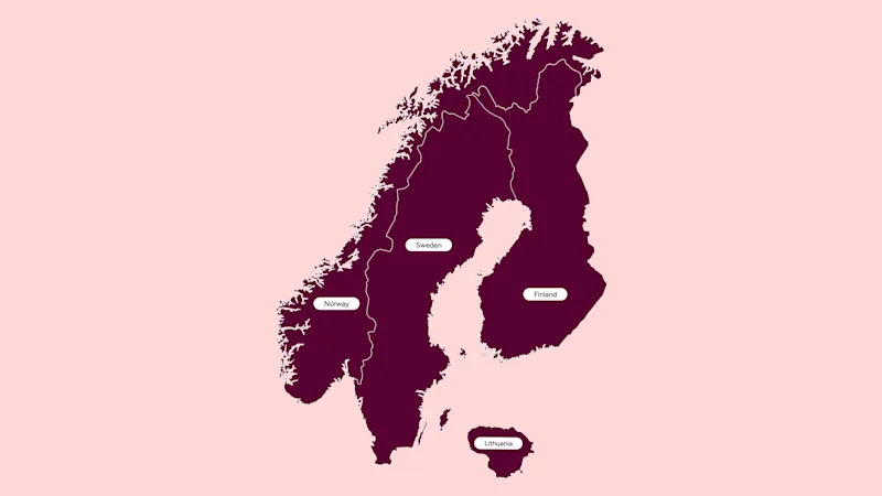 Map of Strawberry hotel destinations in the Nordics