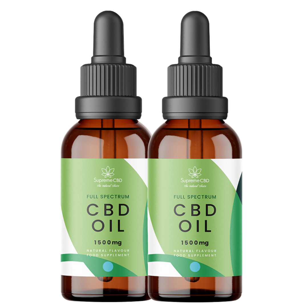 SupremeCBD 1500mg full-spectrum CBD oil product bottle