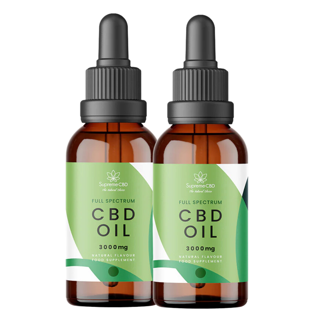 SupremeCBD 3000mg full-spectrum CBD oil bottle