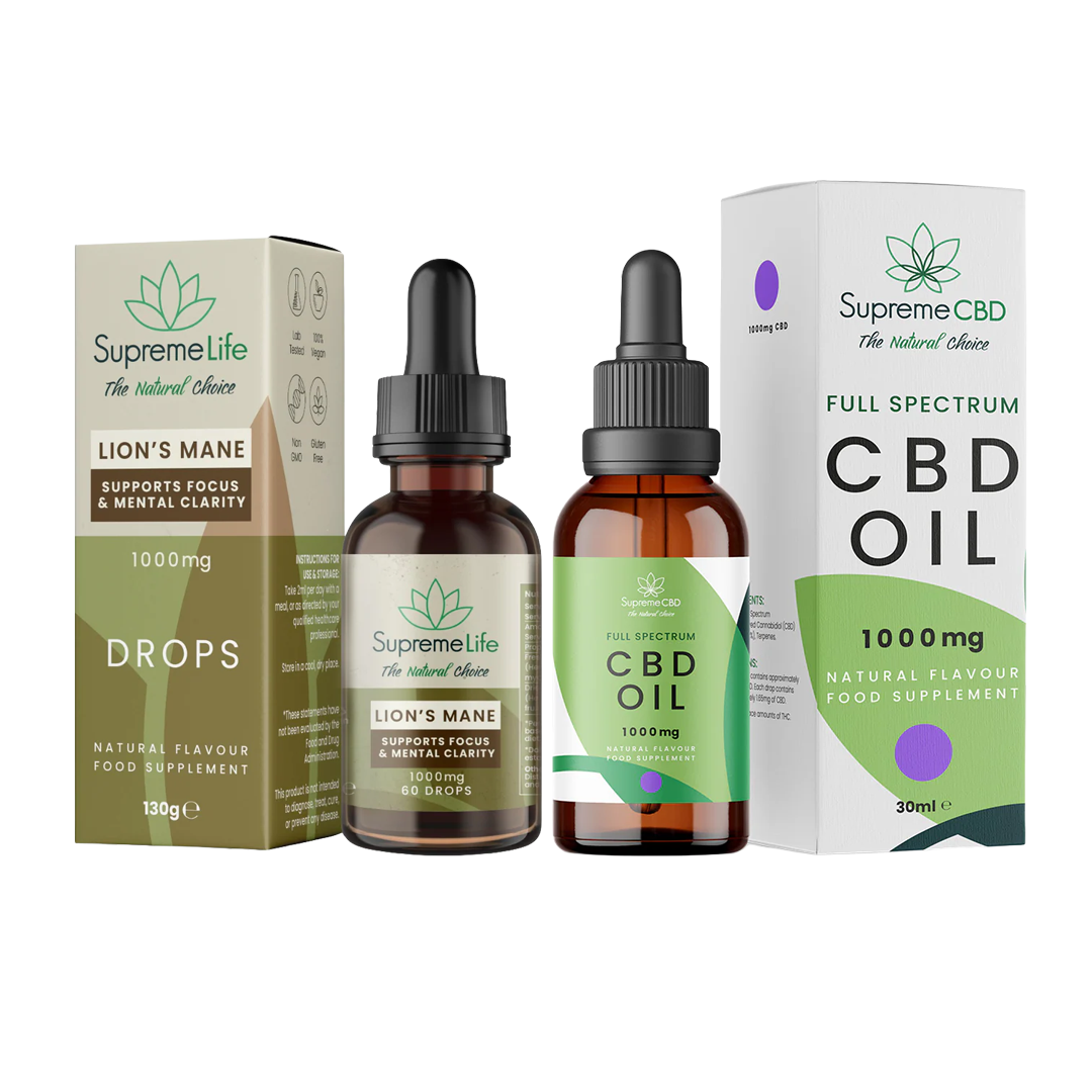 SupremeCBD CBD oil with free Lions Mane drops